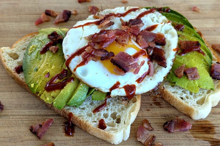 Classic Avocado Toast With Bacon and a Fried Egg
